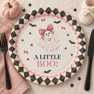 Little Boo Pink Halloween Baby Shower Paper Plate