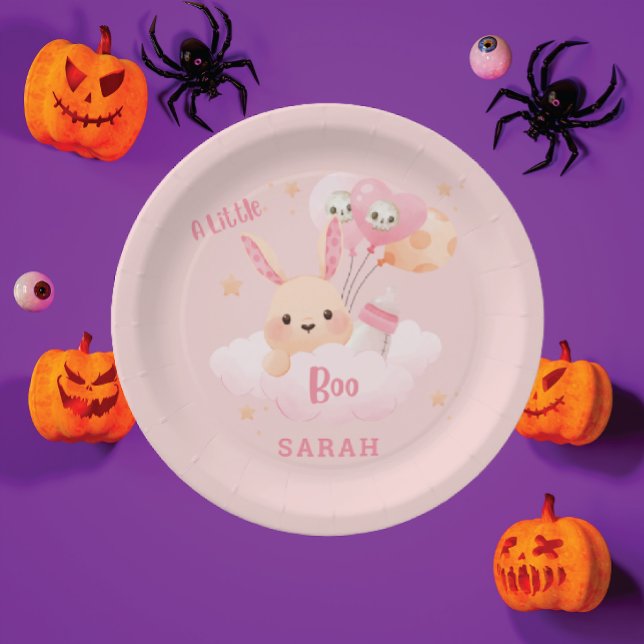 Little Boo Pink Halloween Baby Shower Paper Plate (pink halloween decor, halloween themed baby shower)