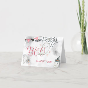 Little Boo Pink Halloween Ghost Baby Shower Thank You Card