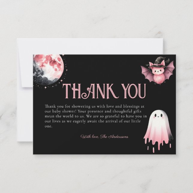 Little Boo Pink Halloween Ghost Baby Shower Thank You Card (Front)