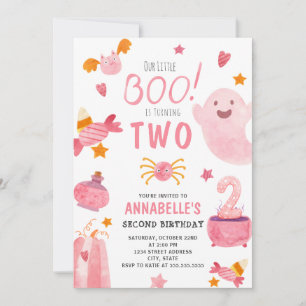 Little Boo Pink Halloween Second Birthday Invitation