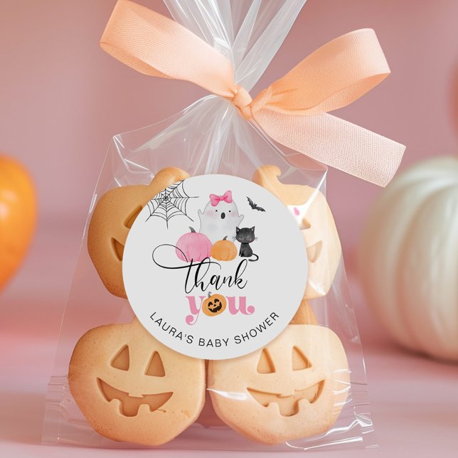 Little Boo pink spooky baby shower thank you Classic Round Sticker (Creator Uploaded)