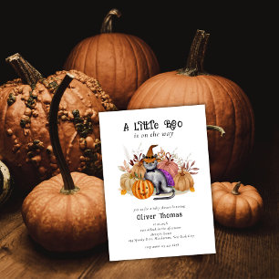 Little Boo Poem Cat in Witch Hat Baby Shower  Invitation