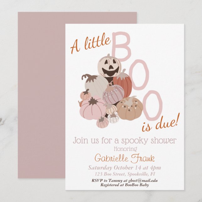 Little Boo Pumpkin Girl Baby Shower Invitation (Front/Back)