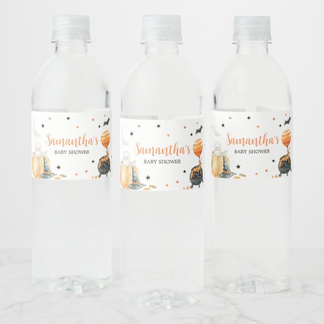 Little Boo Pumpkin Halloween Baby Shower Water Bottle Label (Bottles)
