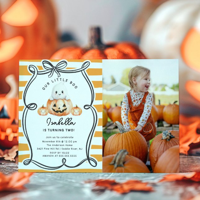 Little Boo Pumpkin Photo 1st Birthday Invitation (Creator Uploaded)