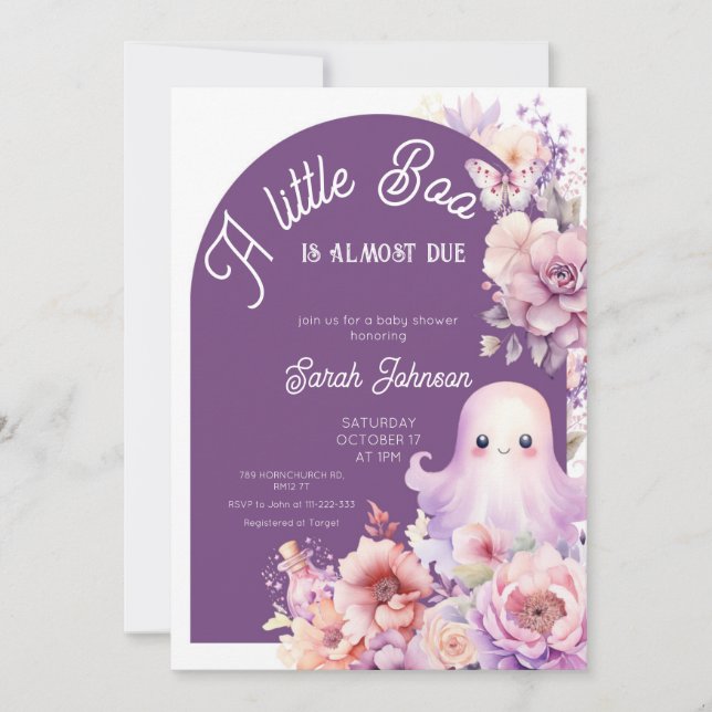 Little Boo Purple Halloween Baby Girl Shower Invitation (Front)