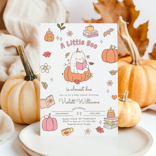 Little Boo Retro Pink Fall Baby Shower Invitation (Creator Uploaded)