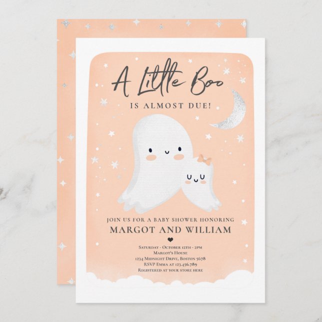 Little Boo Shower Halloween Ghost Baby Shower  Invitation (Front/Back)