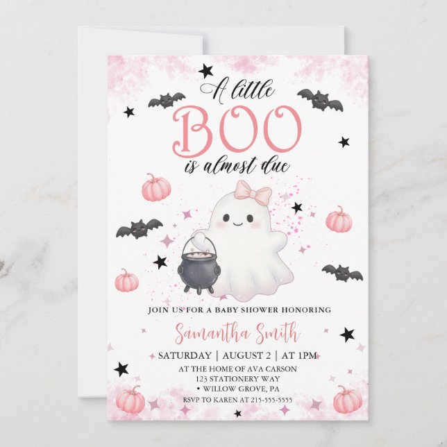 Little Boo Spooky Cute Baby Girl Baby shower Invitation (Front)