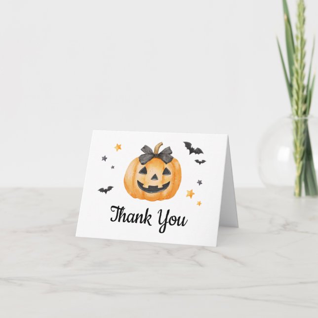 Little Boo Spooky Pumpkin Baby Shower Thank You Card (Front)