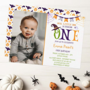 Little Boo Turning One, Halloween Photo Birthday Invitation