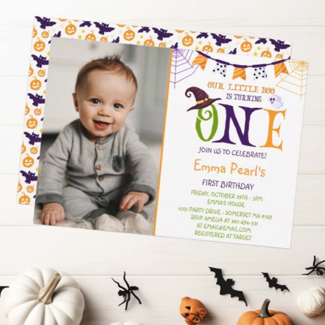 Little Boo Turning One, Halloween Photo Birthday Invitation (Creator Uploaded)