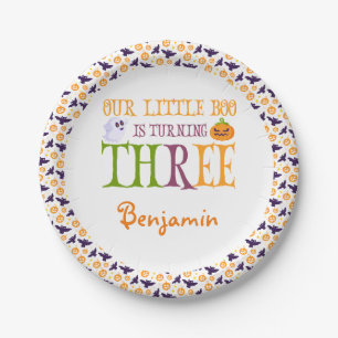 Little Boo Turning three Halloween 3rd Birthday Paper Plate