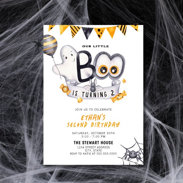 Little Boo Turning Two Halloween 2nd Birthday Invitation (Creator Uploaded)