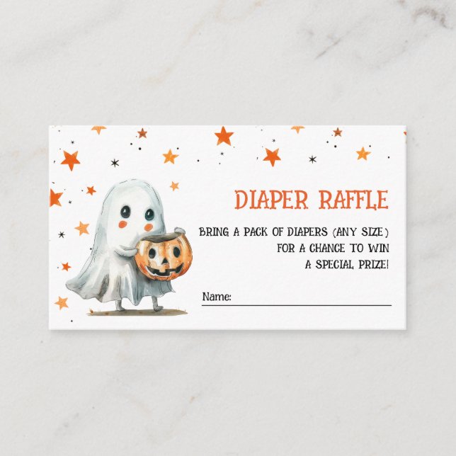 Little Boo Watercolor Cute Halloween Diaper Raffle Enclosure Card (Front)