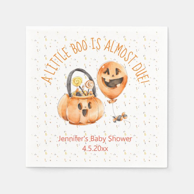 little boo, watercolor halloween baby shower chic napkin (Front)