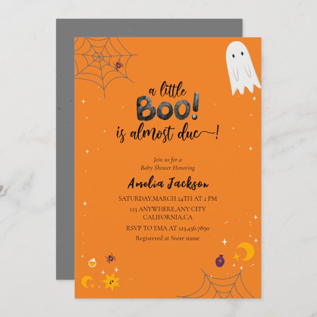 Little boo watercolor spooky ghost Baby shower Invitation (Front/Back)