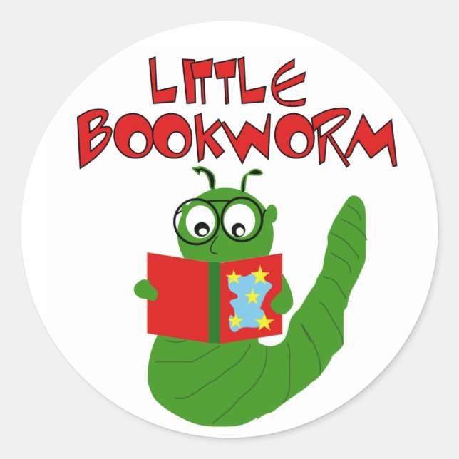 Little Book Worm Classic Round Sticker (Front)