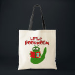 Little Bookworm Tshirts and Gifts Tote Bag<br><div class="desc">An adorable green worm with big nerdy glasses reads a book and text reads "Little Bookworm" on book worm T-shirts,  mugs,  mousepads,  tote bags,  and much more!</div>