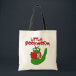 Little Bookworm Tshirts and Gifts Tote Bag<br><div class="desc">An adorable green worm with big nerdy glasses reads a book and text reads "Little Bookworm" on book worm T-shirts,  mugs,  mousepads,  tote bags,  and much more!</div>
