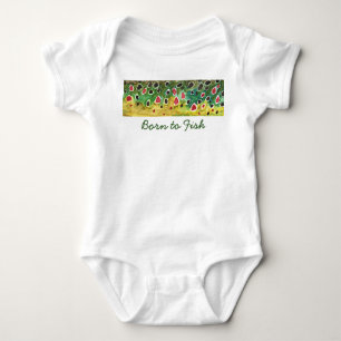 Little "Born to Fish" Brown Trout Fly Fisherman Baby Bodysuit