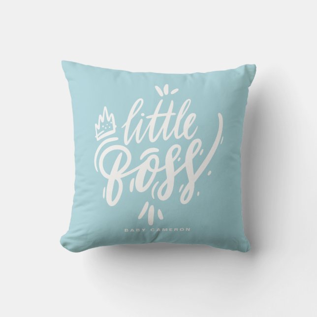 Little Boss Modern Calligraphy Aqua Blue Cushion (Front)
