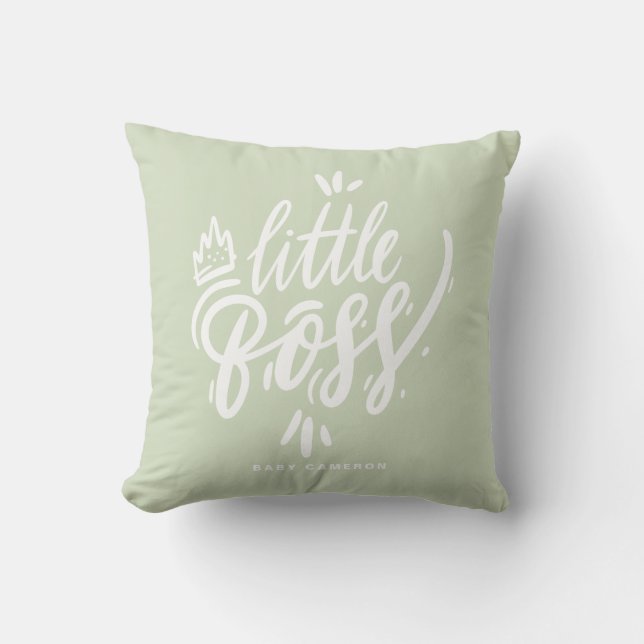 Little Boss Modern Calligraphy Mint Green Cushion (Front)