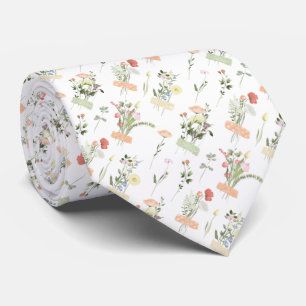 Little Bouquets of Wildflowers Taped to Paper Tie