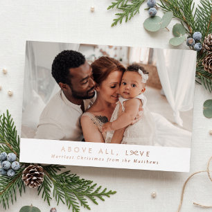 Little Bow Above All Love Christmas Photo Foil Holiday Card