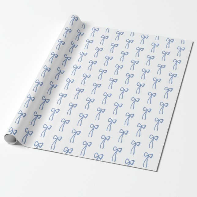 Little Bow Blue Gift Wrap (Unrolled)