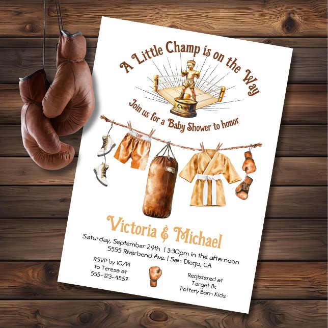 Little Boxing Champ Baby Shower Clothesline Invitation (Creator Uploaded)