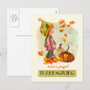 Little Boy and Butterfly Thanksgiving Holiday Postcard
