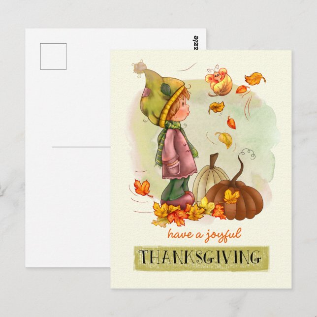 Little Boy and Butterfly Thanksgiving Postcards (Front/Back)