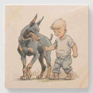 Little Boy and Doberman Best Friends Coaster