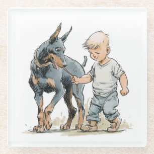 Little Boy and Doberman Best Friends Coaster
