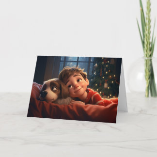 Little Boy and Puppy Christmas Card
