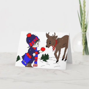 Little Boy and Reindeer Holiday Card