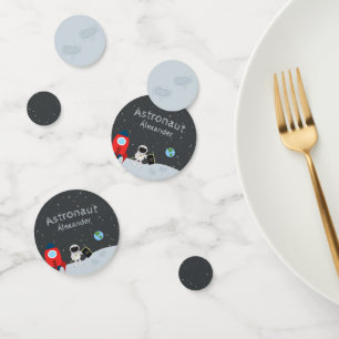 Little Boy Astronaut on Moon, First Name Space Confetti