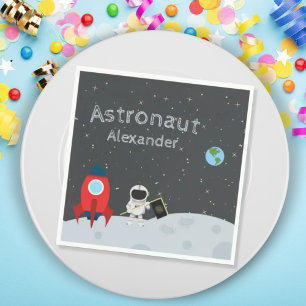 Little Boy Astronaut on Moon, First Name Space Napkin