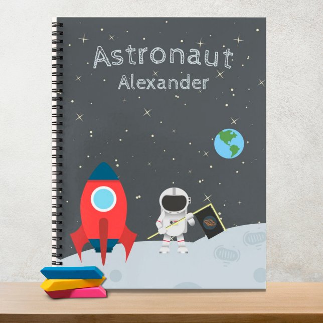  Little Boy Astronaut on Moon, First Name Space Notebook (Creator Uploaded)
