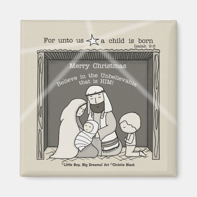 Little Boy at the Manger-Merry Christmas Magnet (Front)