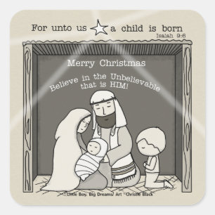 Little Boy at the Manger-Merry Christmas Square Sticker