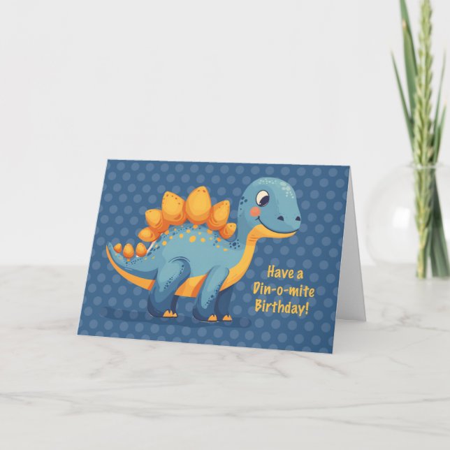 Little Boy Birthday Dinosaur Dinomite Polka Dots Card (Front)