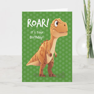 Little Boy Birthday T Rex Roar with Polka Dots Card