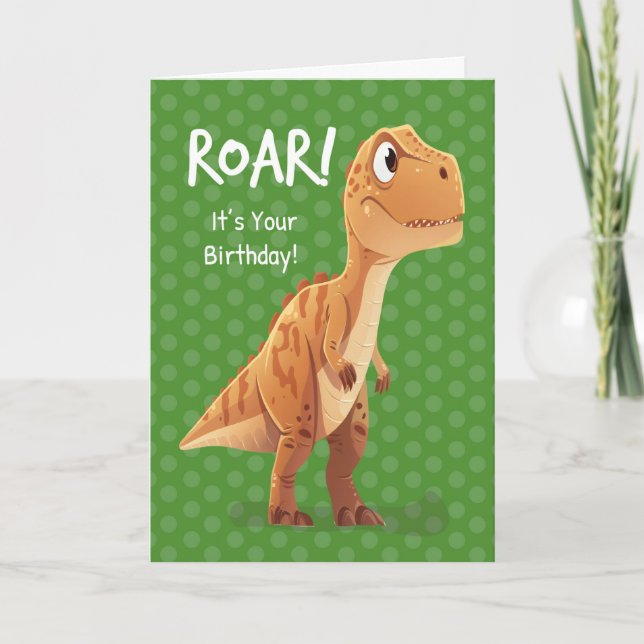 Little Boy Birthday T Rex Roar with Polka Dots Card (Front)