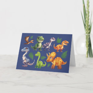 Little Boy Birthday Variety of Dinosaurs on Blue Card