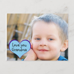 Little boy blue heart "love you grandma" postcard