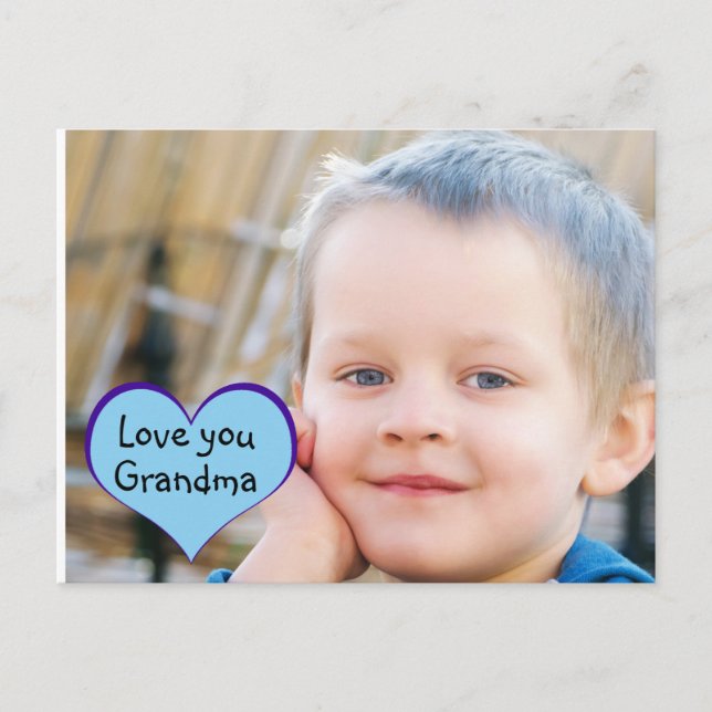 Little boy blue heart "love you grandma" postcard (Front)