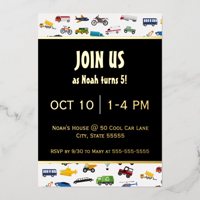 Little Boy Cars Vehicle Kid Birthday Party Gold (Front)